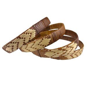 Vintage Woven Bamboo & Rattan Bangle Set For Women Natural Rustic Accents Size O